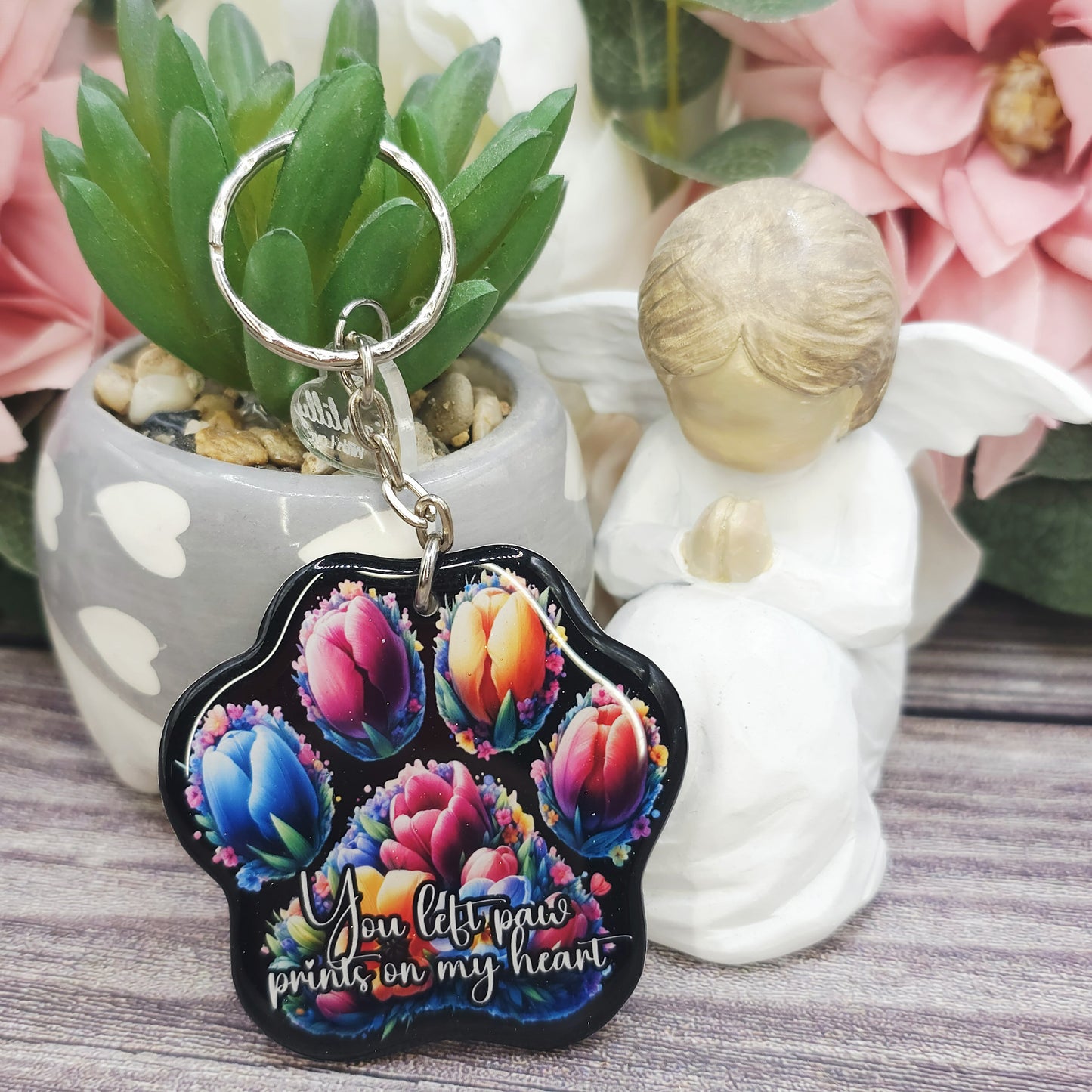 Tulip you left paw prints on my heart pet paw keyring keepsake