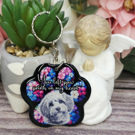 cavachon you left paw prints on my heart pet paw keyring keepsake