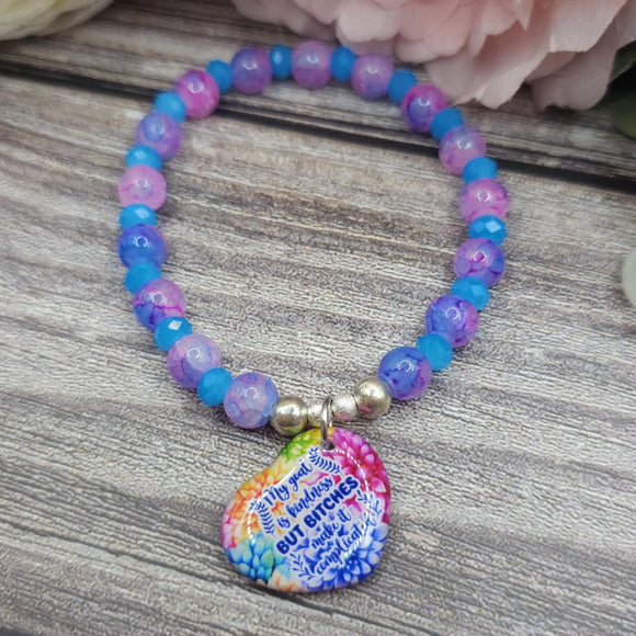16cm My goal is kindness... Handmade Beaded Bracelet with Unique Charm – Glass or Gemstone Beads  (131a)