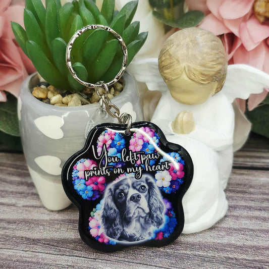 cavalier king charles (version 2) you left paw prints on my heart pet paw keyring keepsake