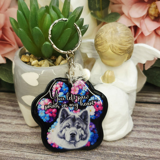 Akita you left paw prints on my heart pet paw keyring keepsake