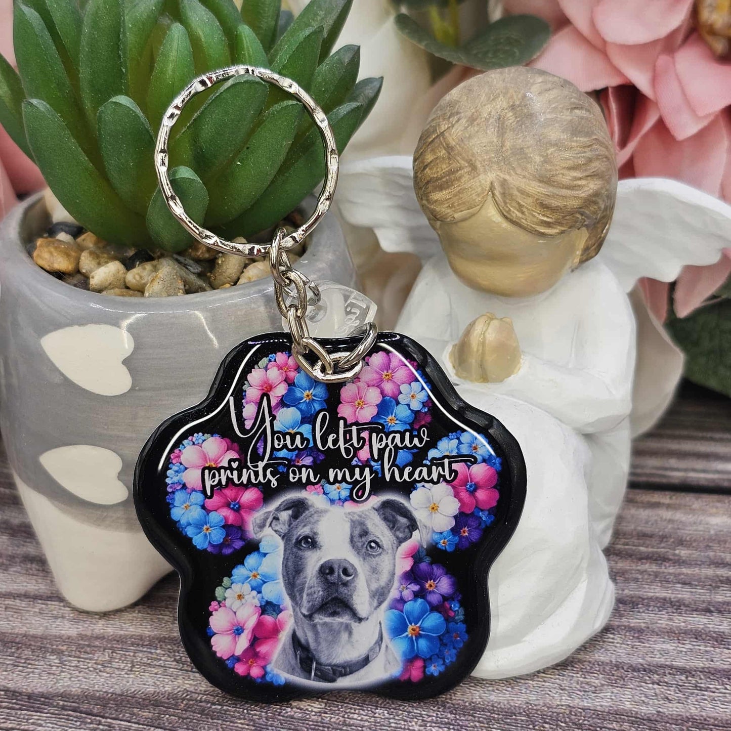 Staffy (version 2) you left paw prints on my heart pet paw keyring keepsake