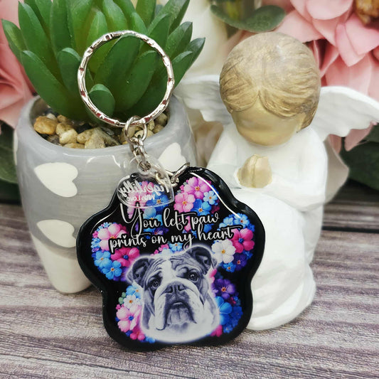 British bulldog you left paw prints on my heart pet paw keyring keepsake