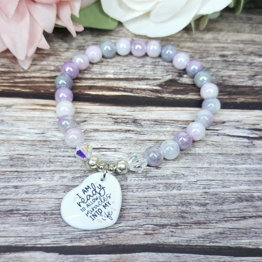 18cm Handmade Beaded Bracelet with Unique Charm – Glass or Gemstone Beads (24a)