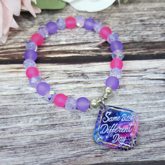 16cm Handmade Beaded Bracelet with Unique Charm – Glass or Gemstone Beads  (35a)