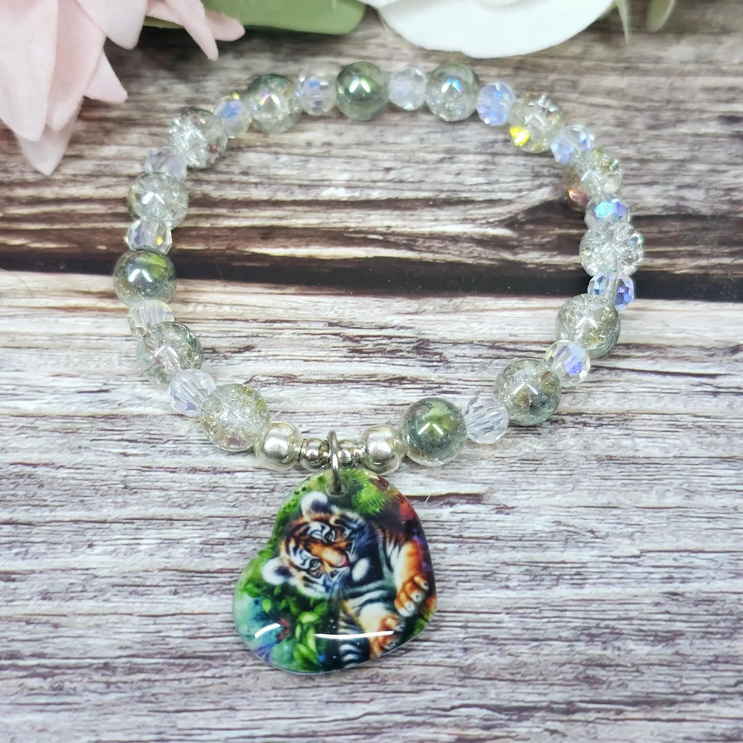 16cm Handmade Beaded Bracelet with Unique Charm – Glass or Gemstone Beads  (51a)