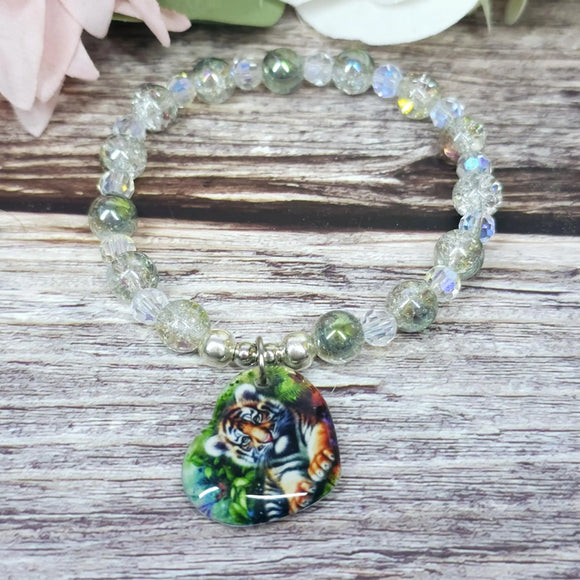 16cm Handmade Beaded Bracelet with Unique Charm – Glass or Gemstone Beads  (51a)
