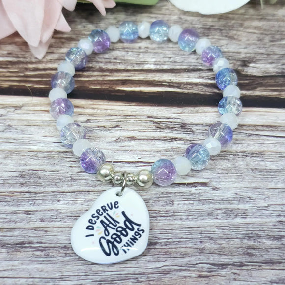 16cm Handmade Beaded Bracelet with Unique Charm – Glass or Gemstone Beads (53a)