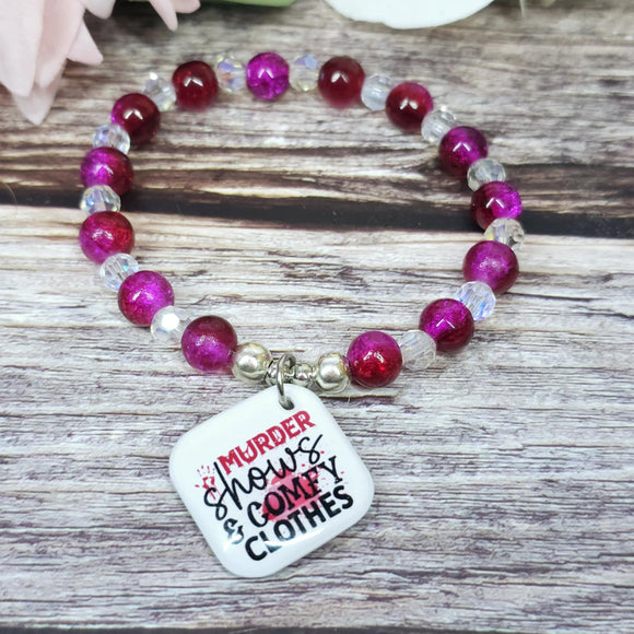 16cm Handmade Beaded Bracelet with Unique Charm – Glass or Gemstone Beads (58a)