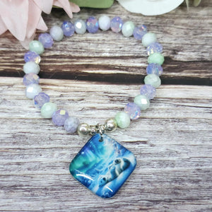 16cm Polar bear Handmade Beaded Bracelet with Unique Charm – Glass or Gemstone Beads  (79a)