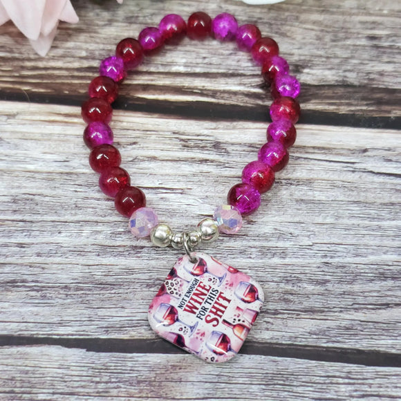 16cm Not enough wine Handmade Beaded Bracelet with Unique Charm – Glass or Gemstone Beads  (87a)