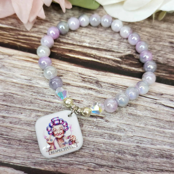 17cm Respectfully Handmade Beaded Bracelet with Unique Charm – Glass or Gemstone Beads (88a)