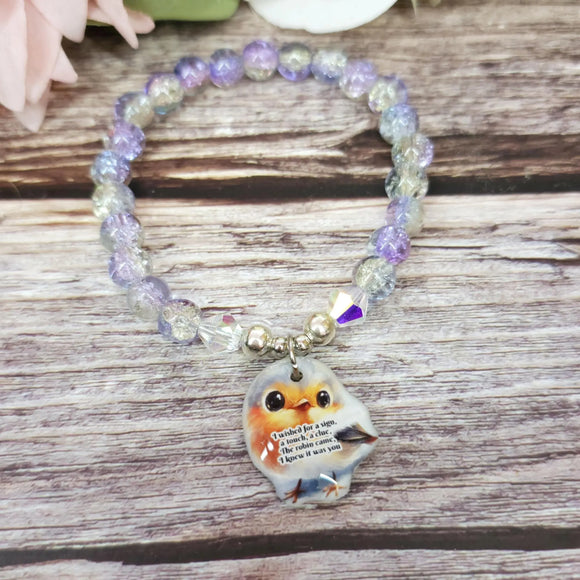 17cm Robin Handmade Beaded Bracelet with Unique Charm – Glass or Gemstone Beads  (91a)