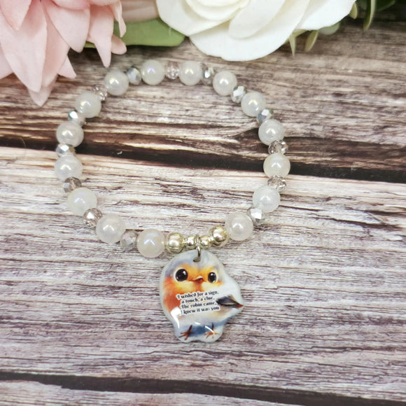 17cm Robin Handmade Beaded Bracelet with Unique Charm – Glass or Gemstone Beads  (97a)