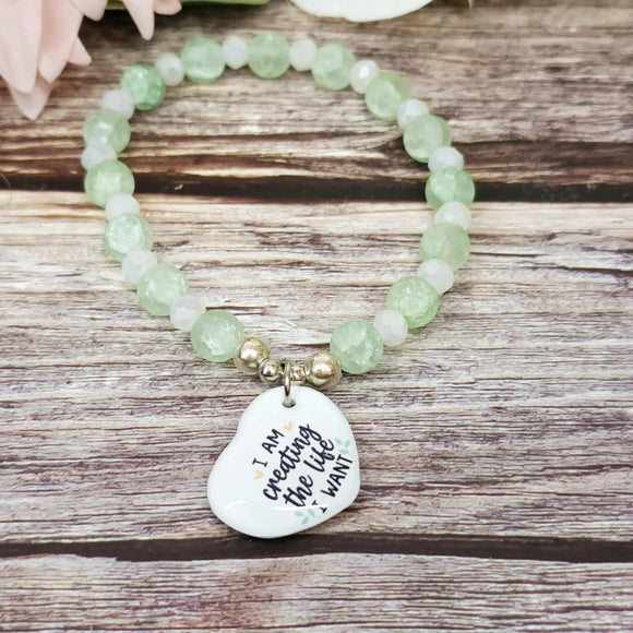 17cm I am creating the life i want Handmade Beaded Bracelet with Unique Charm – Glass or Gemstone Beads  (98a)