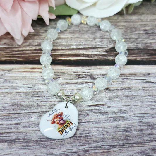 17cm Life would be boring Handmade Beaded Bracelet with Unique Charm – Glass or Gemstone Beads  (117a)
