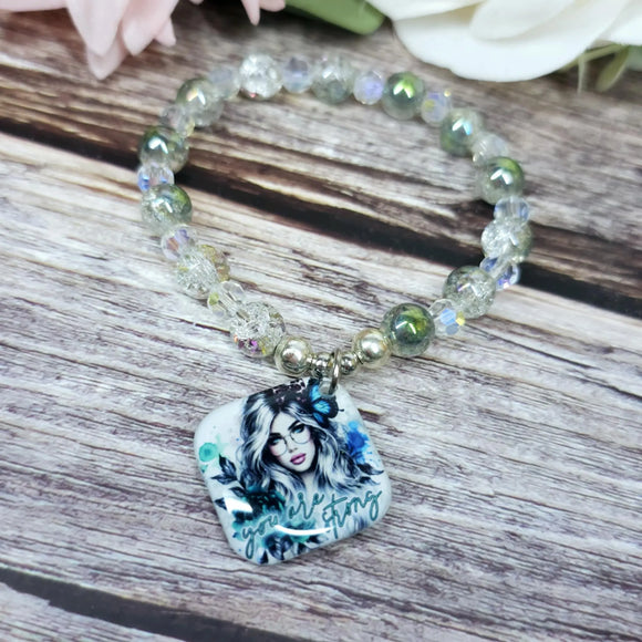 15cm Handmade Beaded Bracelet with Unique Charm – Glass or Gemstone Beads (10a)