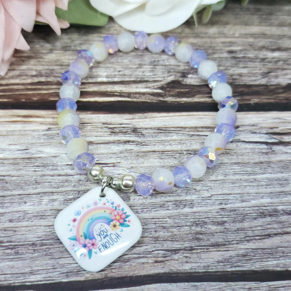 18cm Handmade Beaded Bracelet with Unique Charm – Glass or Gemstone Beads (26a)