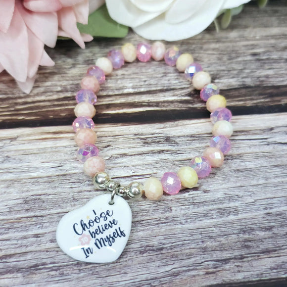 16cm Handmade Beaded Bracelet with Unique Charm – Glass or Gemstone Beads (44a)