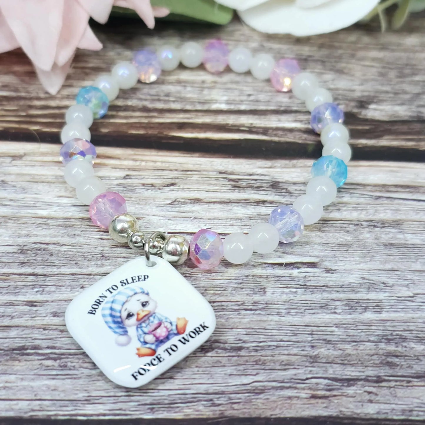 16cm Handmade Beaded Bracelet with Unique Charm – Glass or Gemstone Beads (55a)