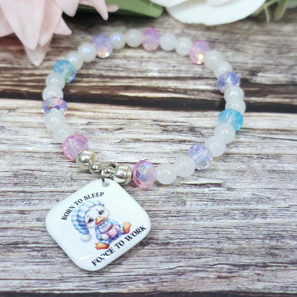 16cm Handmade Beaded Bracelet with Unique Charm – Glass or Gemstone Beads (55a)