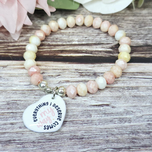 16cm Handmade Beaded Bracelet with Unique Charm – Glass or Gemstone Beads (56a)