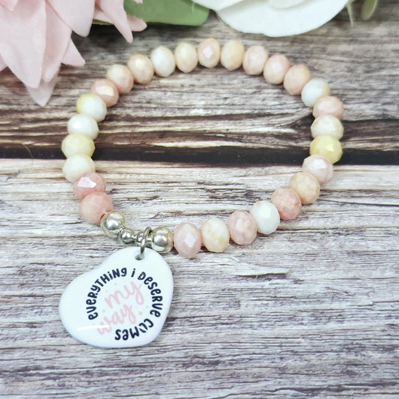 16cm Handmade Beaded Bracelet with Unique Charm – Glass or Gemstone Beads (56a)