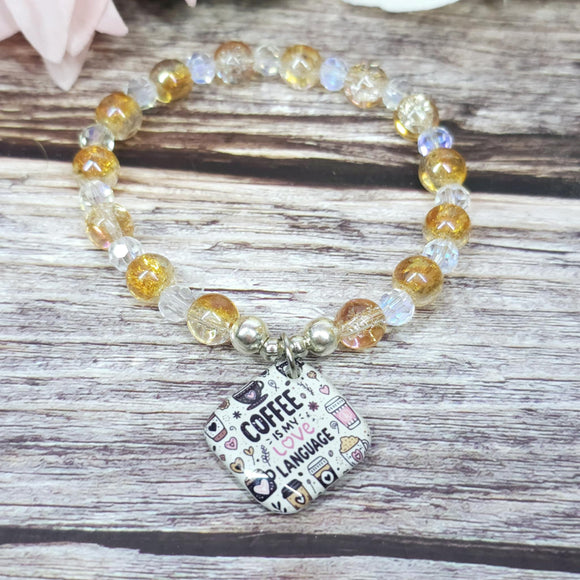 16cm Handmade Beaded Bracelet with Unique Charm – Glass or Gemstone Beads (57a)