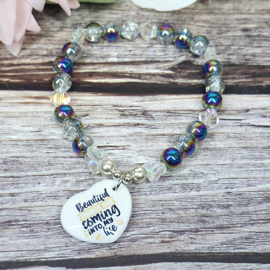 17cm Handmade Beaded Bracelet with Unique Charm – Glass or Gemstone Beads (63a)