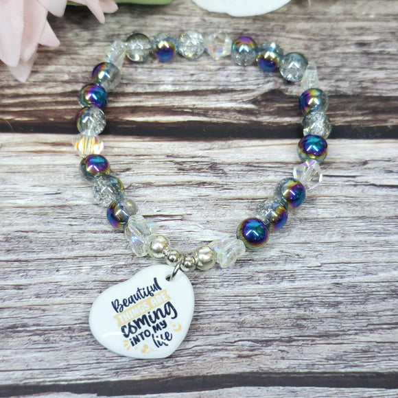 17cm Handmade Beaded Bracelet with Unique Charm – Glass or Gemstone Beads (63a)