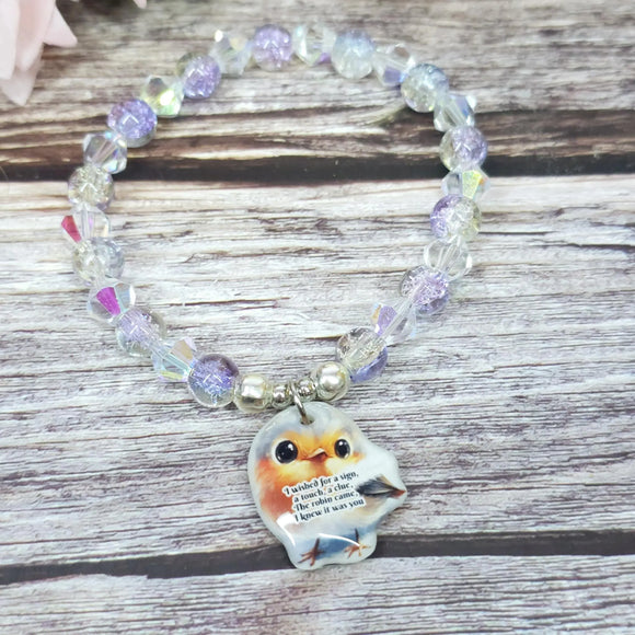 17cm Handmade Beaded Bracelet with Unique Charm – Glass or Gemstone Beads (67a)