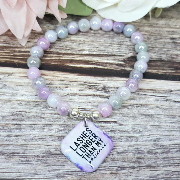 17cm Lashes longer than my patience Handmade Beaded Bracelet with Unique Charm – Glass or Gemstone Beads  (69a)