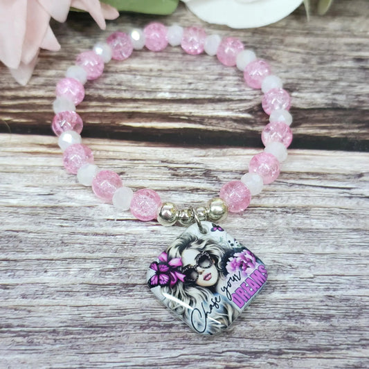15cm Chase your dreams Handmade Beaded Bracelet with Unique Charm – Glass or Gemstone Beads (70a)