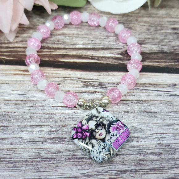 15cm Chase your dreams Handmade Beaded Bracelet with Unique Charm – Glass or Gemstone Beads (70a)