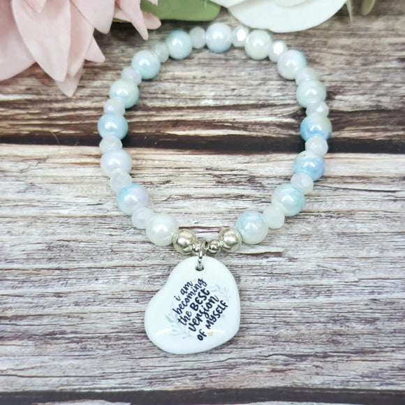 16cm I am becoming the best version of myself Handmade Beaded Bracelet with Unique Charm – Glass or Gemstone Beads (71a)