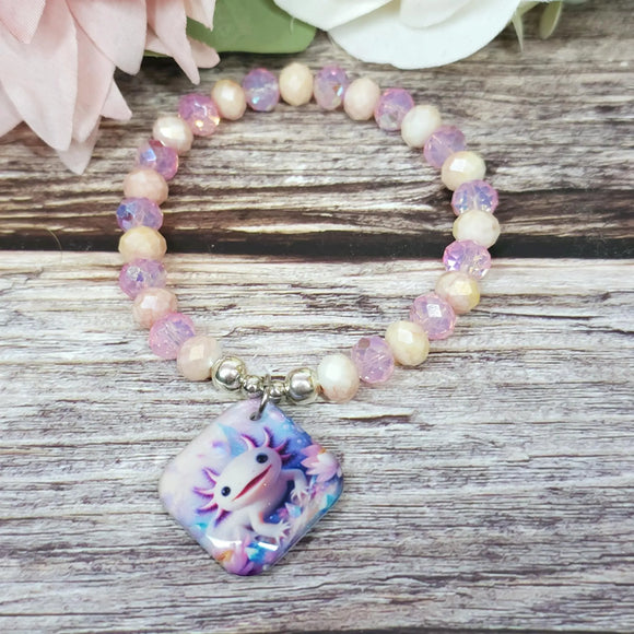 16cm Axolotl Handmade Beaded Bracelet with Unique Charm – Glass or Gemstone Beads  (76a)