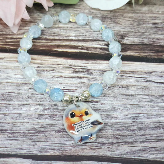 16cm Robin Handmade Beaded Bracelet with Unique Charm – Glass or Gemstone Beads  (77a)