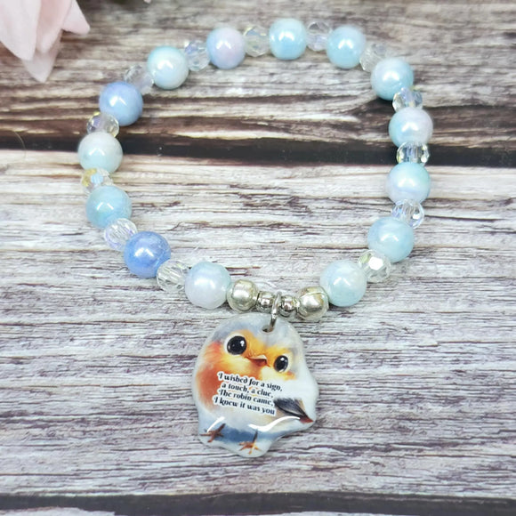 16cm Robin Handmade Beaded Bracelet with Unique Charm – Glass or Gemstone Beads (83a)