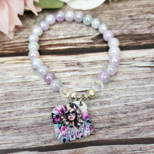 17cm Just breath Handmade Beaded Bracelet with Unique Charm – Glass or Gemstone Beads  (90a)