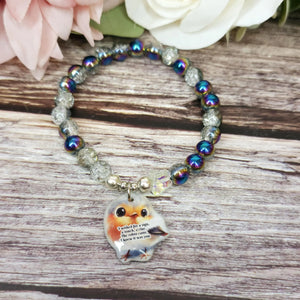 17cm Robin Handmade Beaded Bracelet with Unique Charm – Glass or Gemstone Beads  (92a)