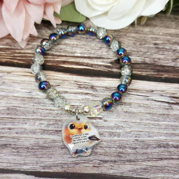 17cm Robin Handmade Beaded Bracelet with Unique Charm – Glass or Gemstone Beads  (92a)