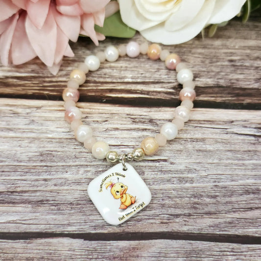 17cm Sometimes i think but then i forget Handmade Beaded Bracelet with Unique Charm – Glass or Gemstone Beads (94a)