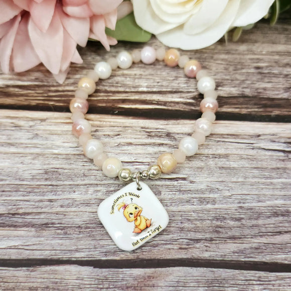 17cm Sometimes i think but then i forget Handmade Beaded Bracelet with Unique Charm – Glass or Gemstone Beads (94a)