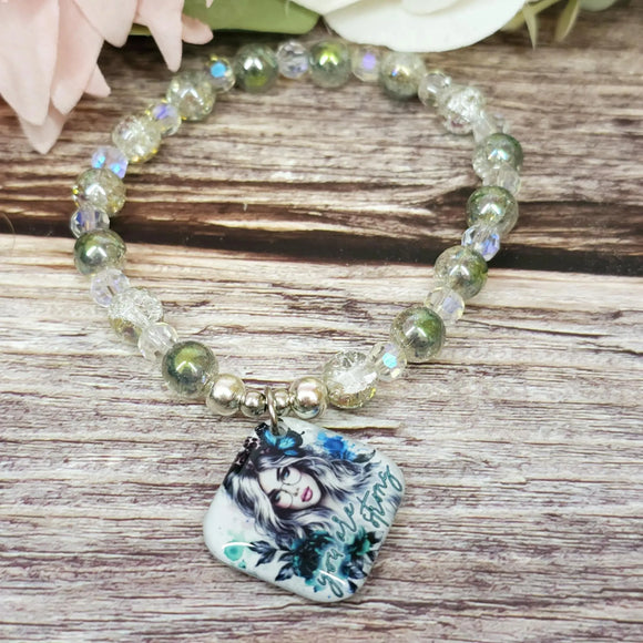 17cm You are strong Handmade Beaded Bracelet with Unique Charm – Glass or Gemstone Beads  (102a)