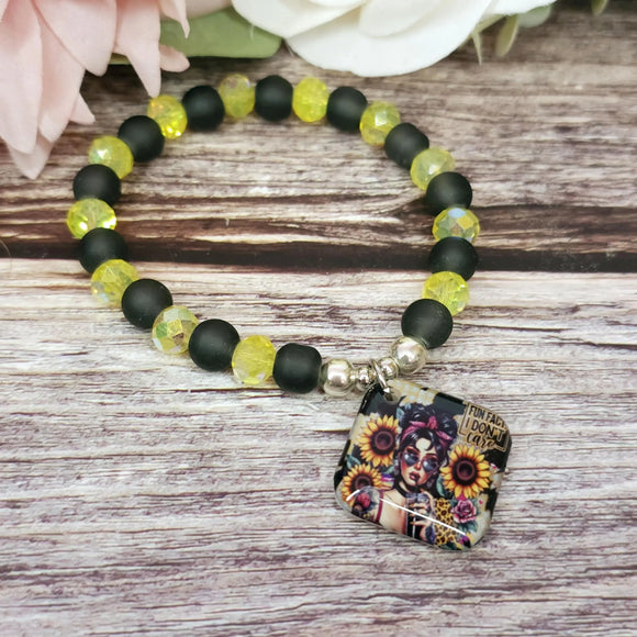 16cm Fun fact i don't care Handmade Beaded Bracelet with Unique Charm – Glass or Gemstone Beads  (104a)