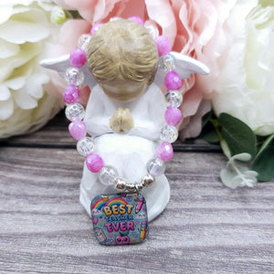 15cm Best teacher ever Handmade Beaded Bracelet with Unique Charm – Glass or Gemstone Beads (150)