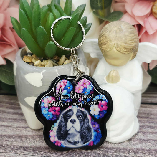 cavalier king charles (version 1) you left paw prints on my heart pet paw keyring keepsake