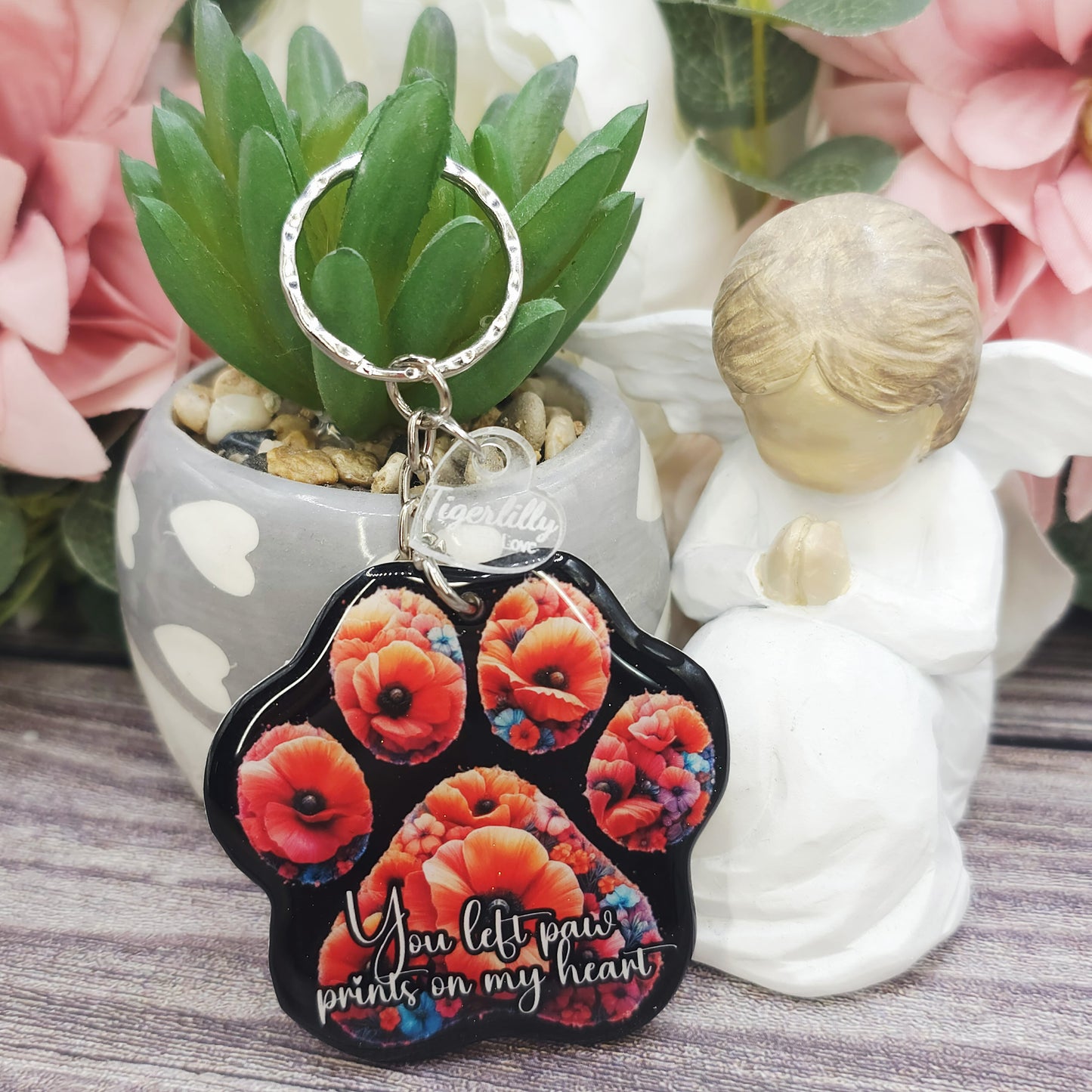 Poppy you left paw prints on my heart pet paw keyring keepsake