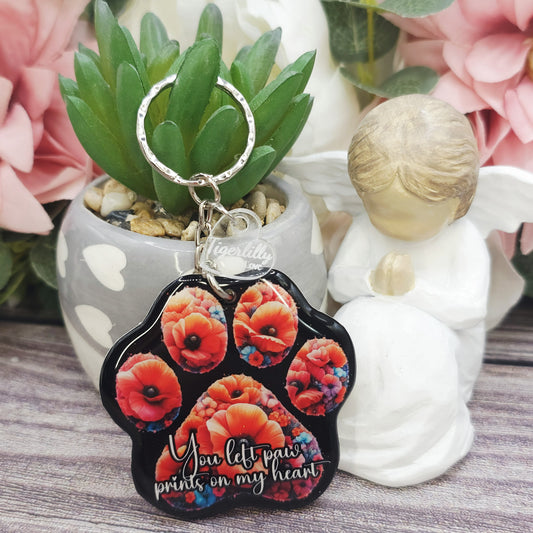 Poppy you left paw prints on my heart pet paw keyring keepsake