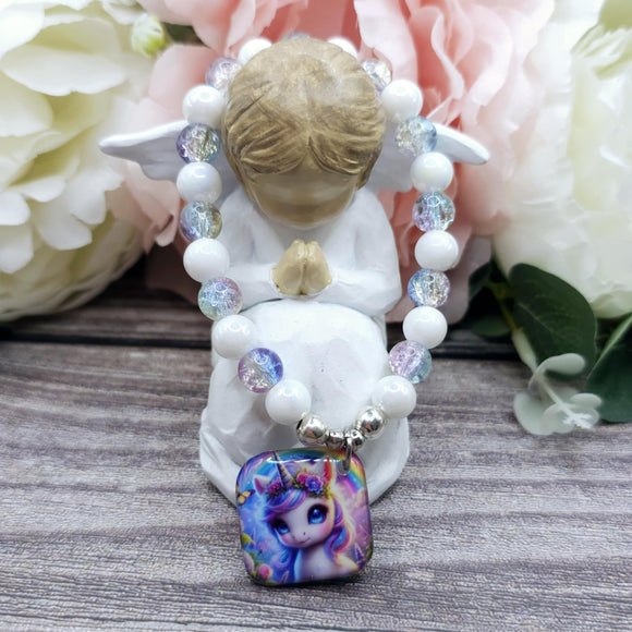 16cm unicorn Handmade Beaded Bracelet with Unique Charm – Glass or Gemstone Beads  (158)